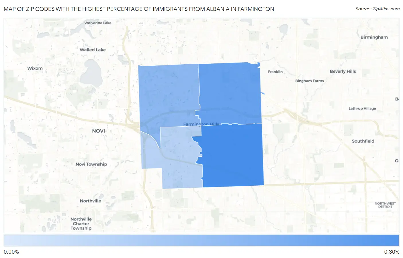 Zip Codes with the Highest Percentage of Immigrants from Albania in Farmington Map