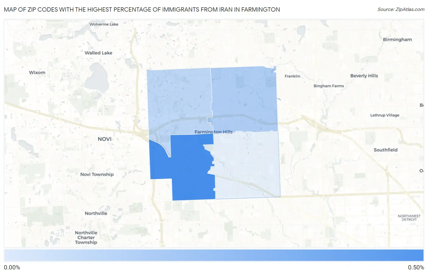 Zip Codes with the Highest Percentage of Immigrants from Iran in Farmington Map