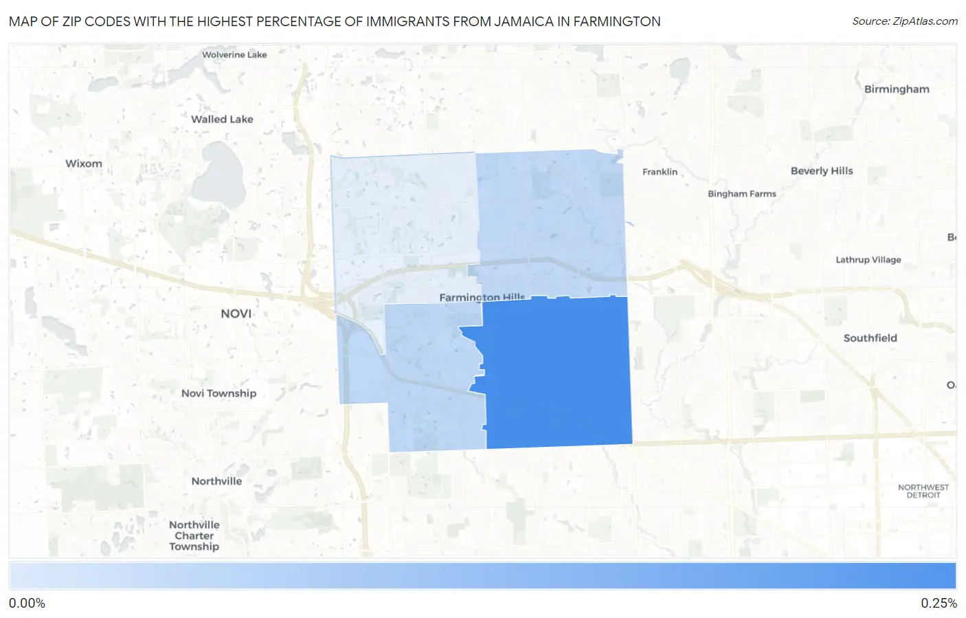 Zip Codes with the Highest Percentage of Immigrants from Jamaica in Farmington Map