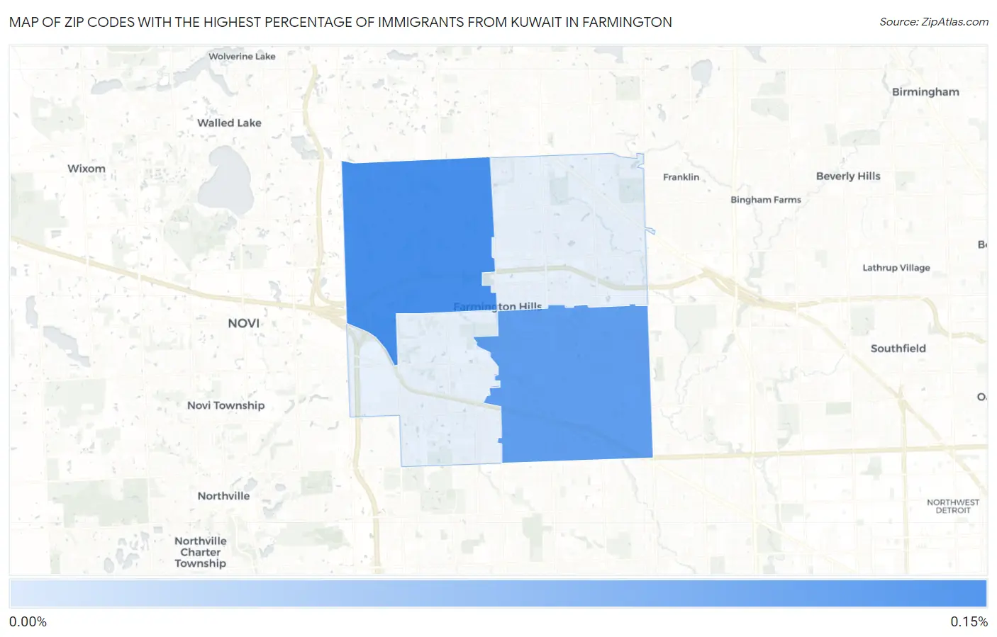 Zip Codes with the Highest Percentage of Immigrants from Kuwait in Farmington Map
