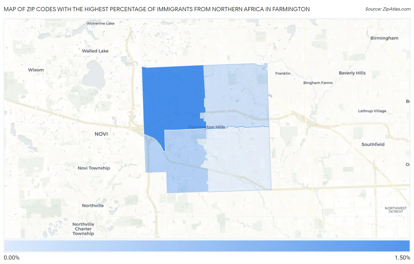 Zip Codes with the Highest Percentage of Immigrants from Northern Africa in Farmington Map