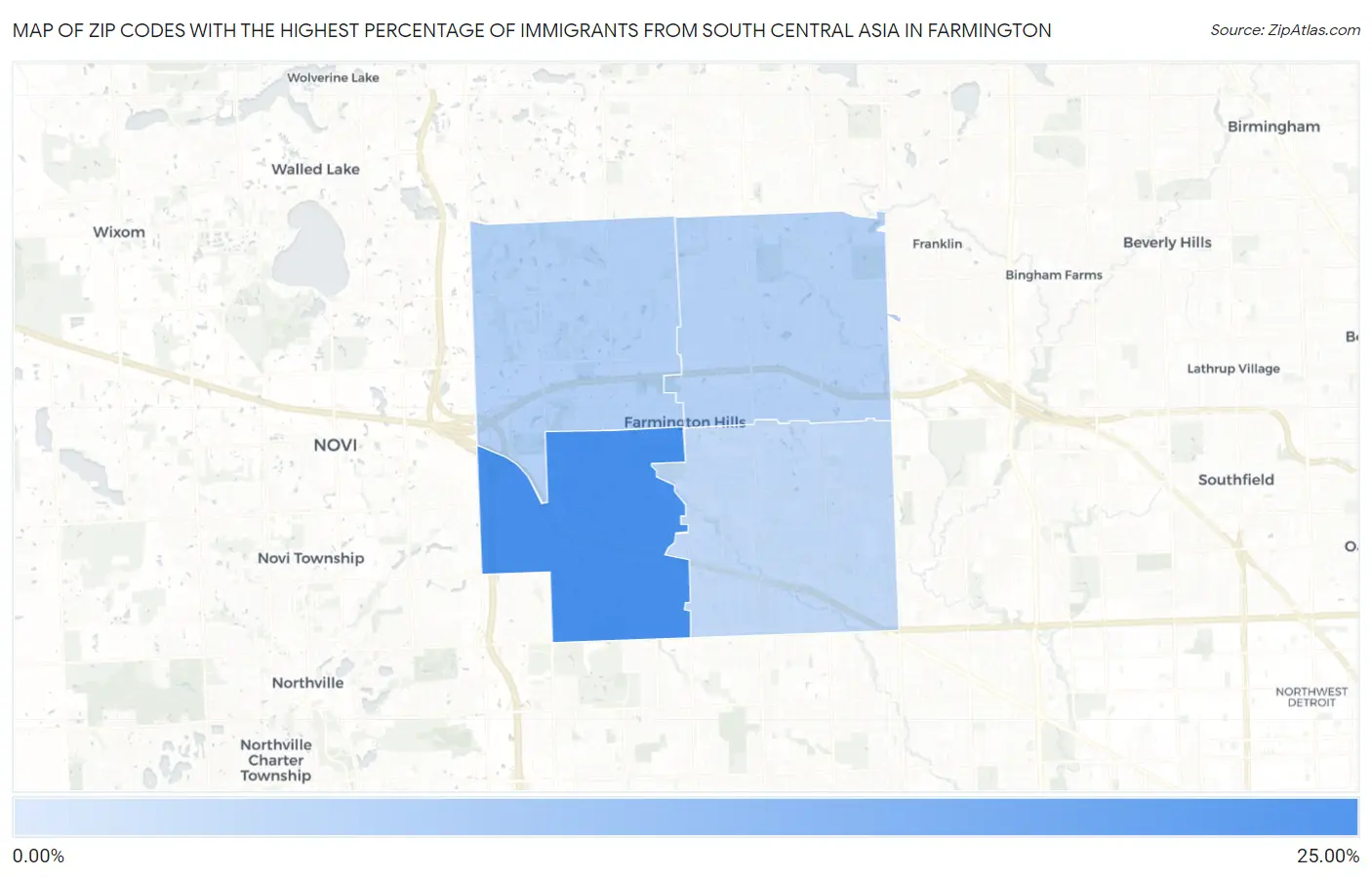 Zip Codes with the Highest Percentage of Immigrants from South Central Asia in Farmington Map