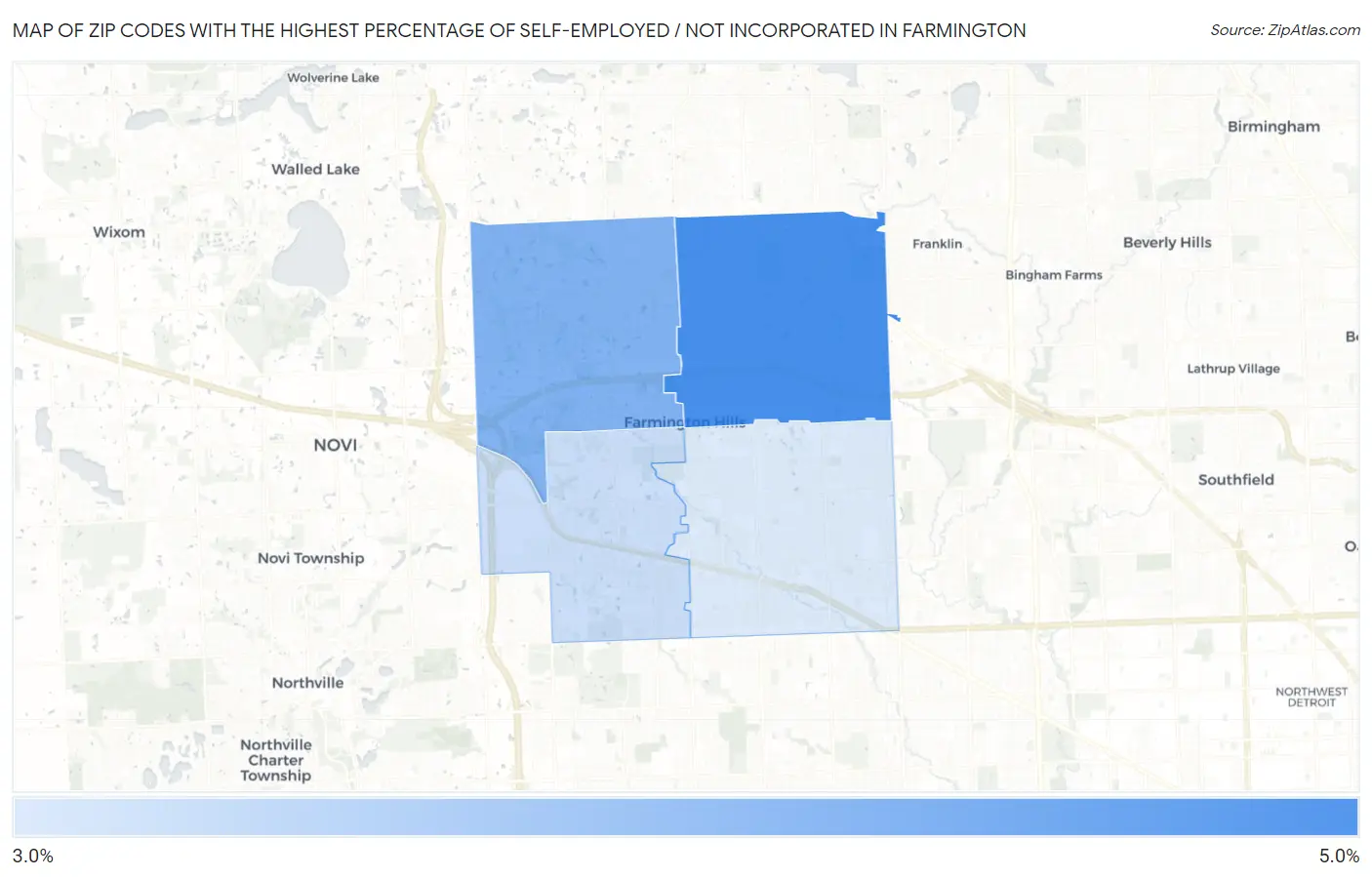 Zip Codes with the Highest Percentage of Self-Employed / Not Incorporated in Farmington Map