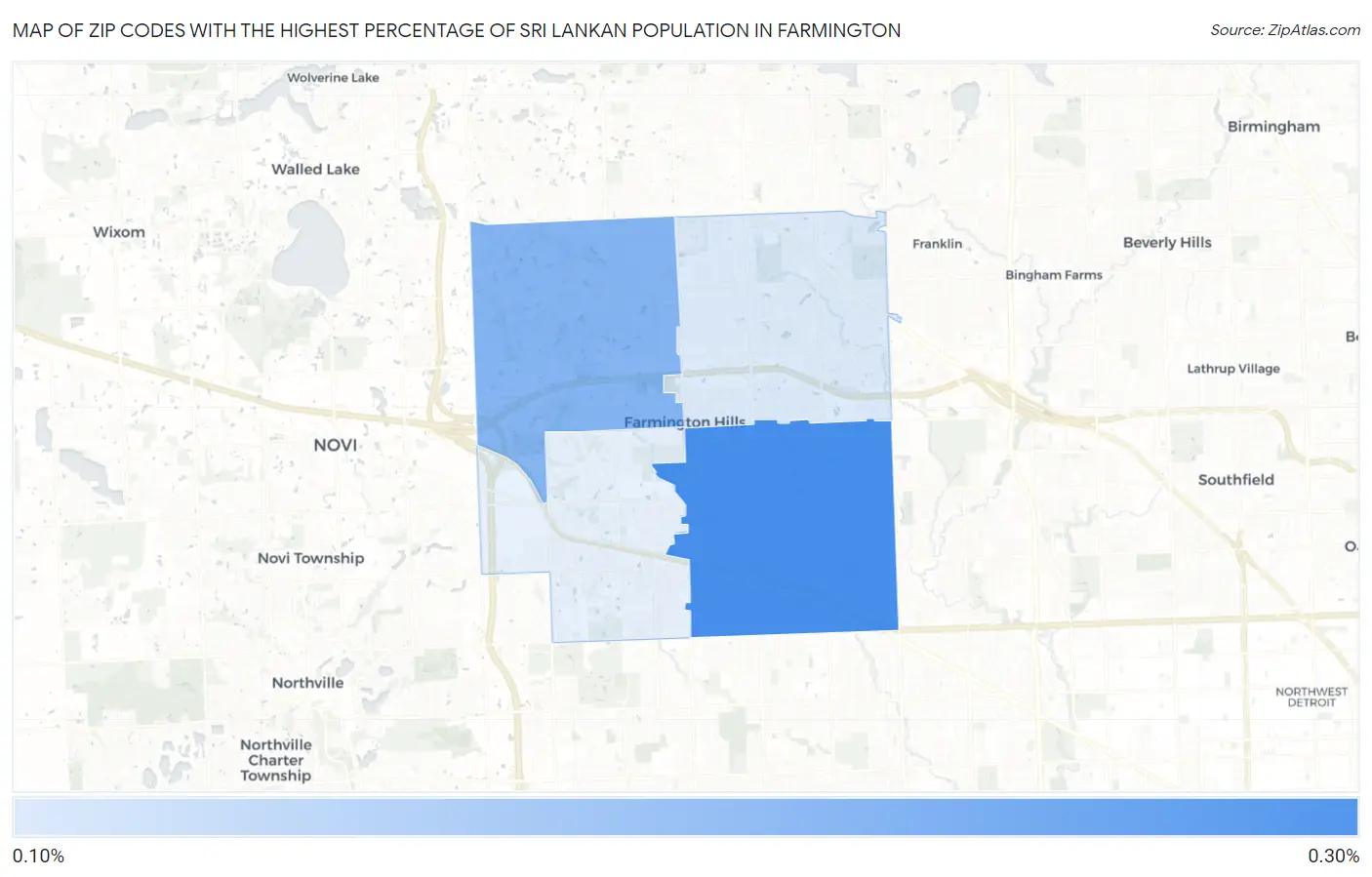 Zip Codes with the Highest Percentage of Sri Lankan Population in Farmington Map