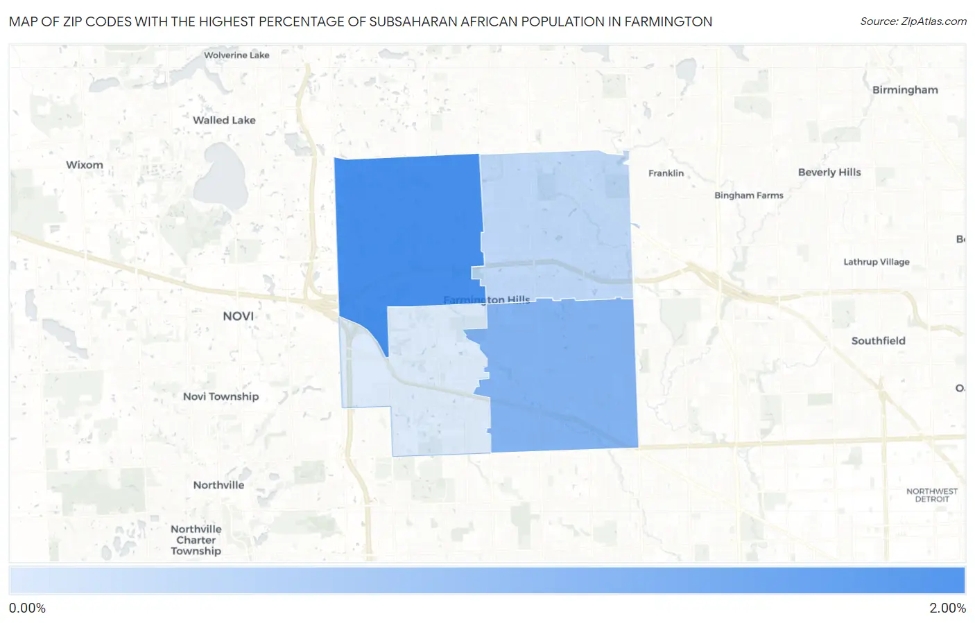 Zip Codes with the Highest Percentage of Subsaharan African Population in Farmington Map