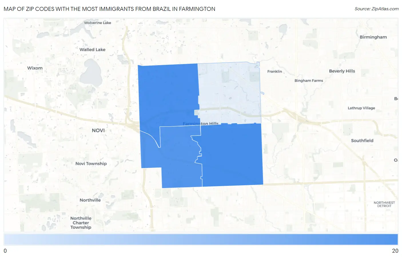 Zip Codes with the Most Immigrants from Brazil in Farmington Map