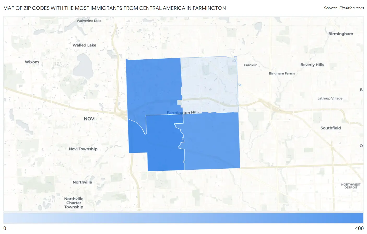 Zip Codes with the Most Immigrants from Central America in Farmington Map