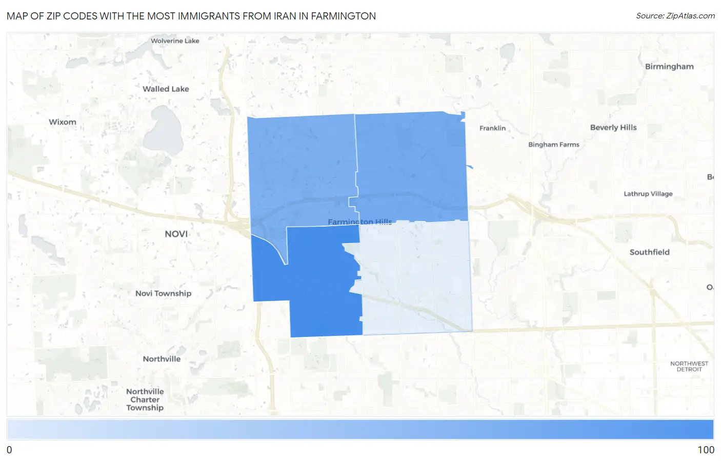 Zip Codes with the Most Immigrants from Iran in Farmington Map