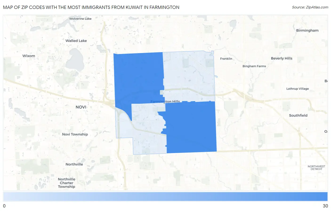 Zip Codes with the Most Immigrants from Kuwait in Farmington Map