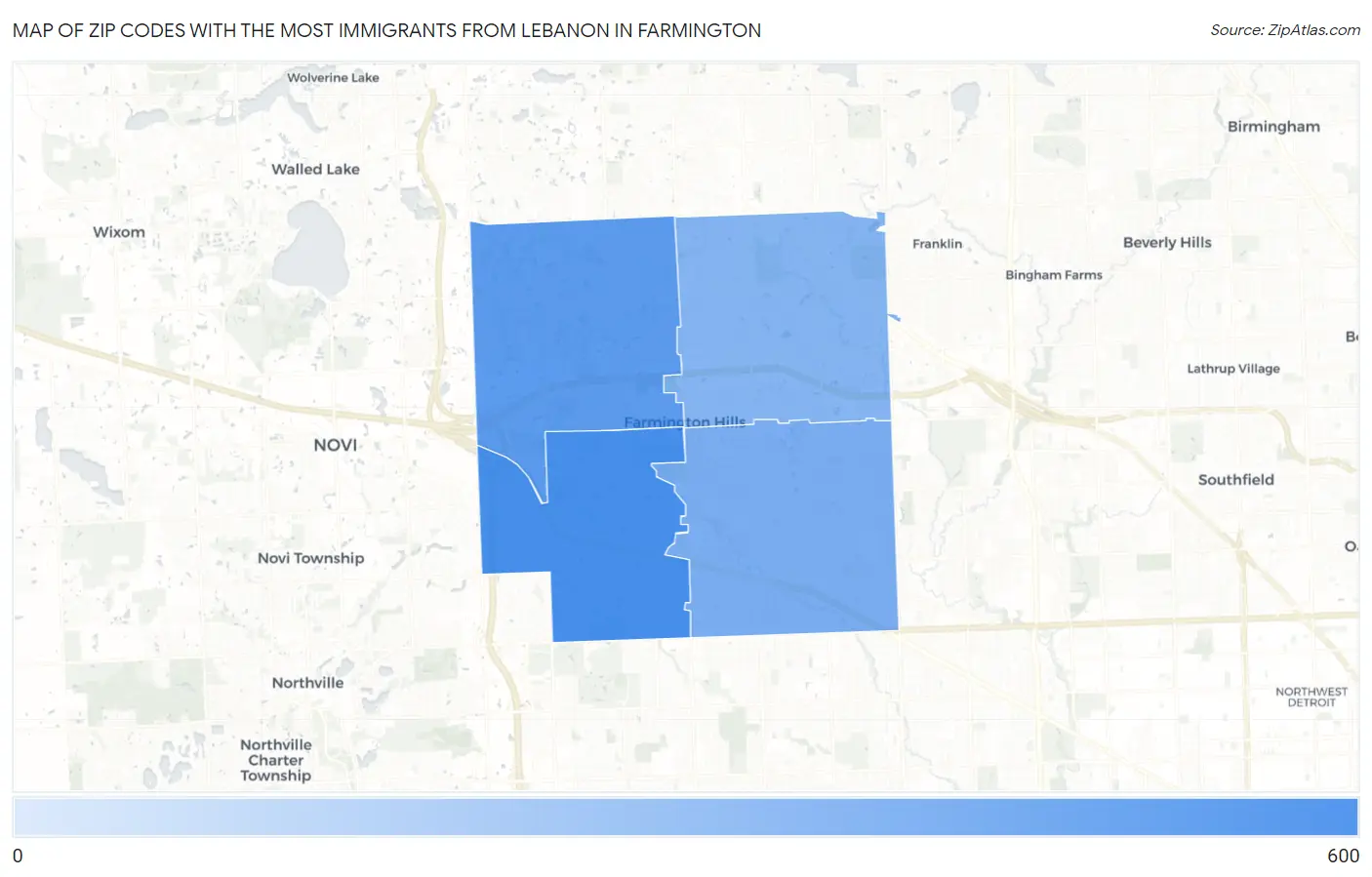 Zip Codes with the Most Immigrants from Lebanon in Farmington Map