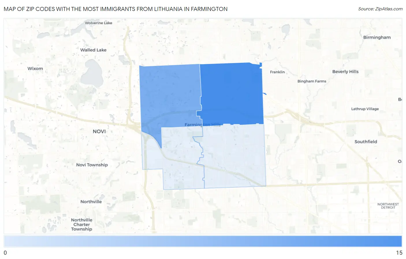 Zip Codes with the Most Immigrants from Lithuania in Farmington Map