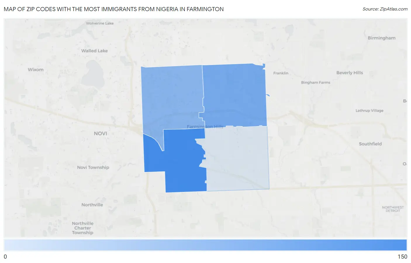 Zip Codes with the Most Immigrants from Nigeria in Farmington Map