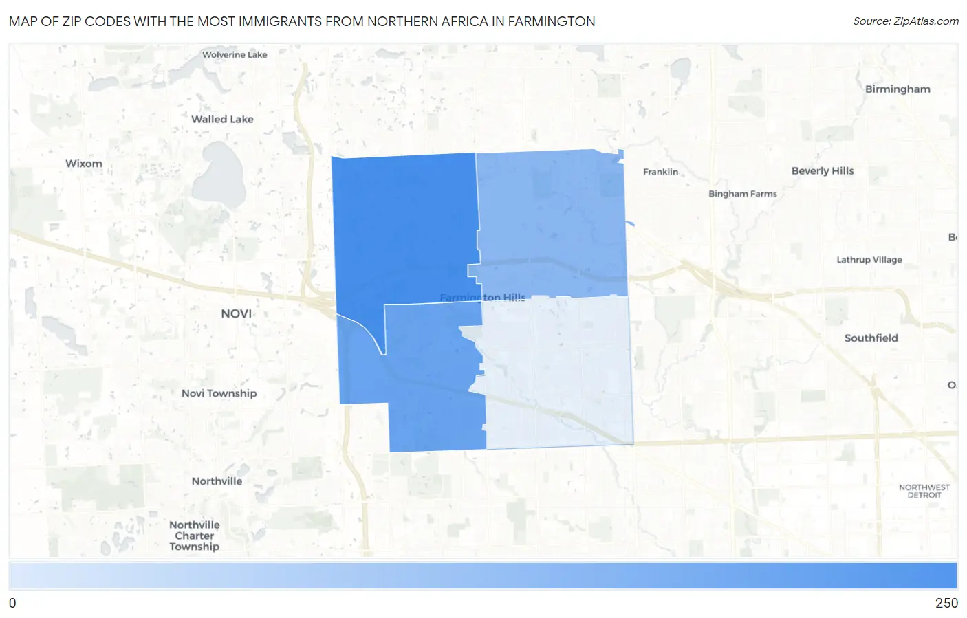 Zip Codes with the Most Immigrants from Northern Africa in Farmington Map