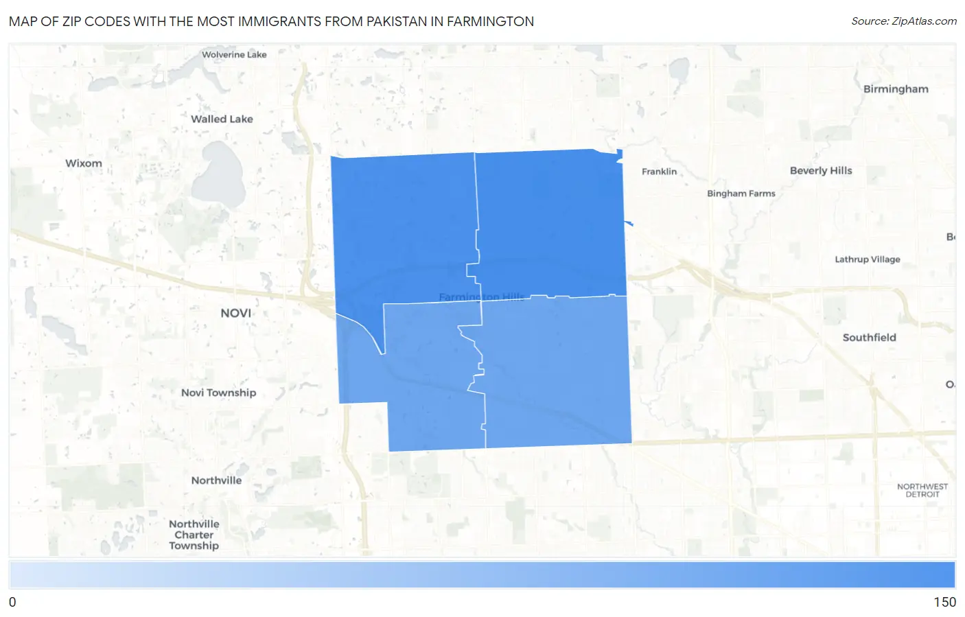 Zip Codes with the Most Immigrants from Pakistan in Farmington Map