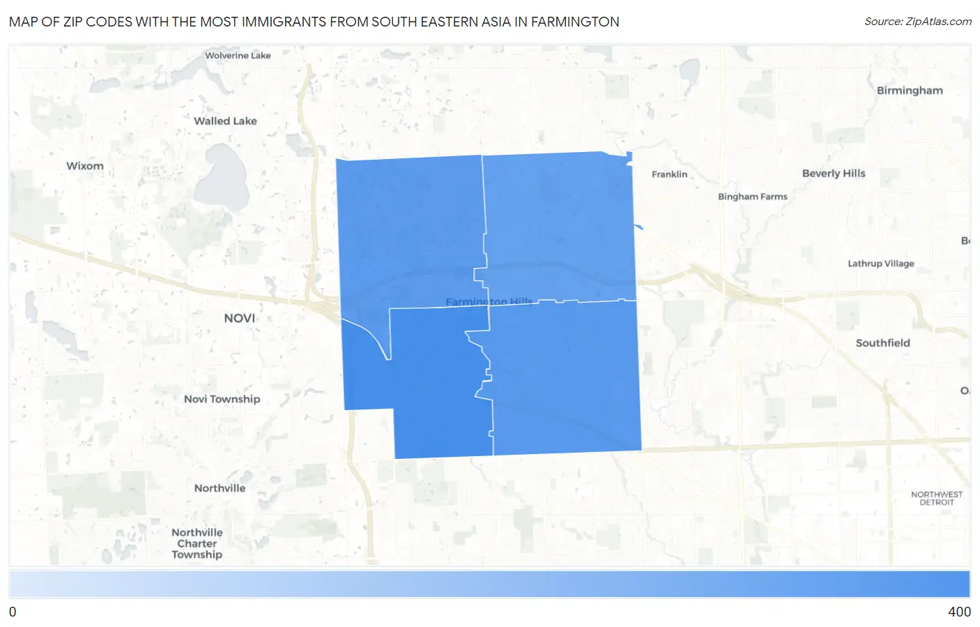 Zip Codes with the Most Immigrants from South Eastern Asia in Farmington Map