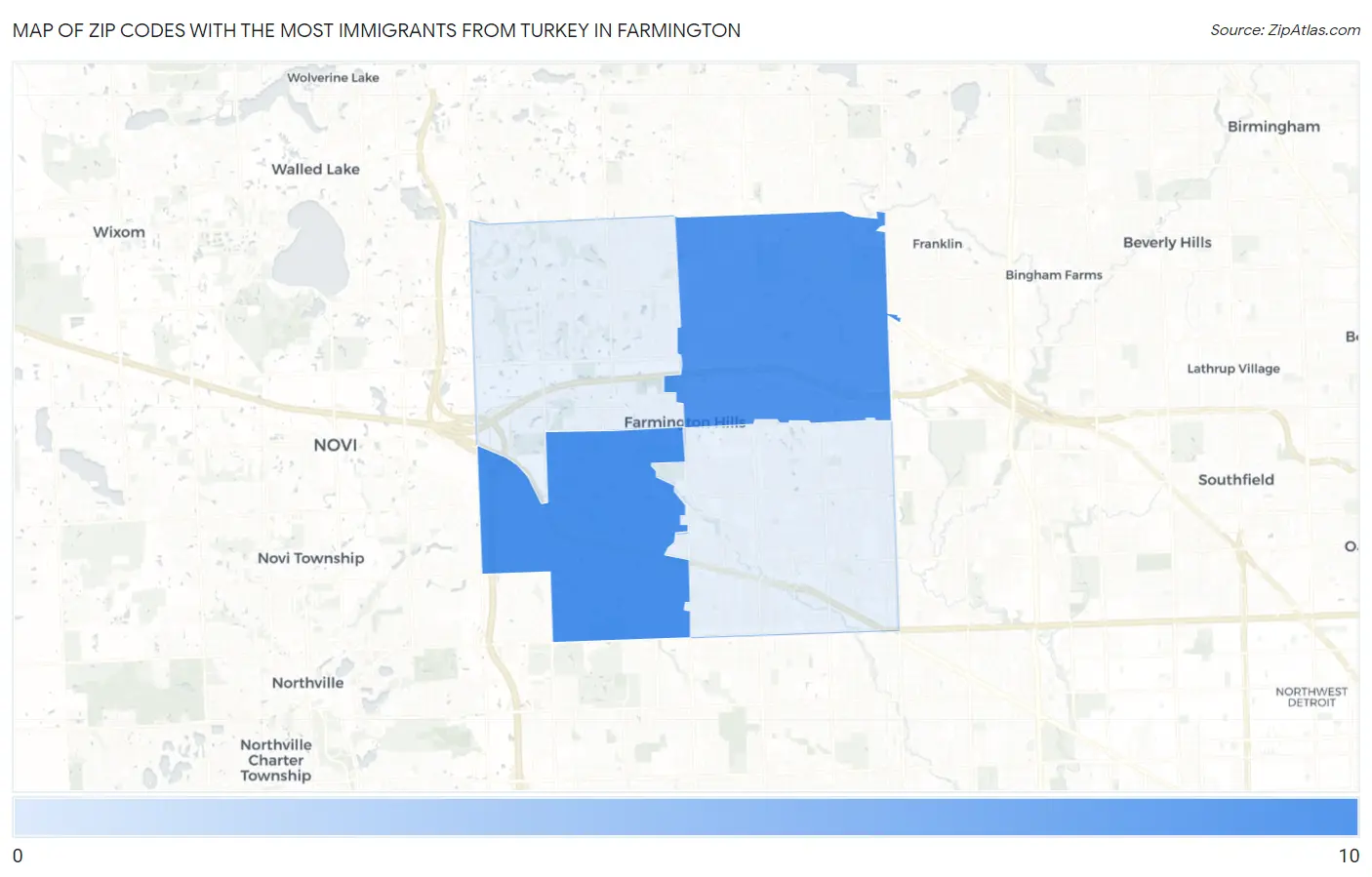 Zip Codes with the Most Immigrants from Turkey in Farmington Map