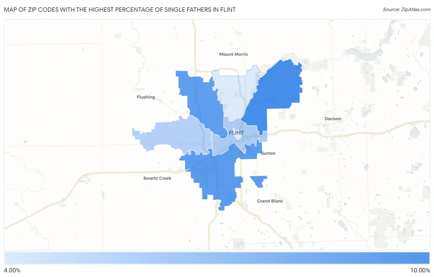 Zip Codes with the Highest Percentage of Single Fathers in Flint Map