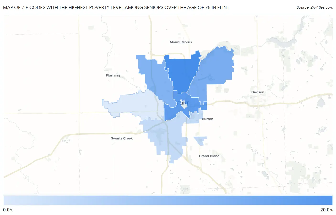 Zip Codes with the Highest Poverty Level Among Seniors Over the Age of 75 in Flint Map