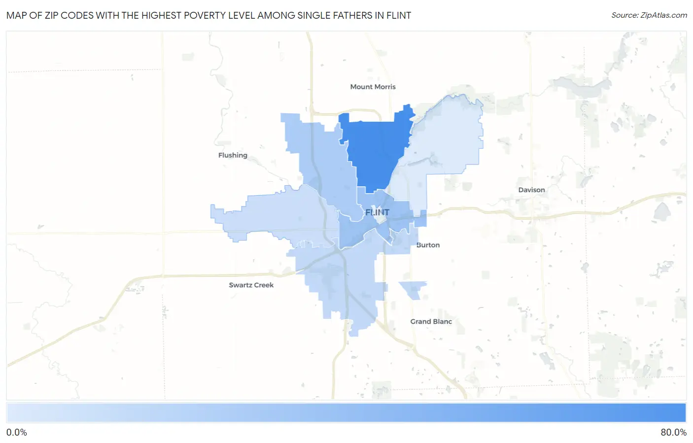 Zip Codes with the Highest Poverty Level Among Single Fathers in Flint Map