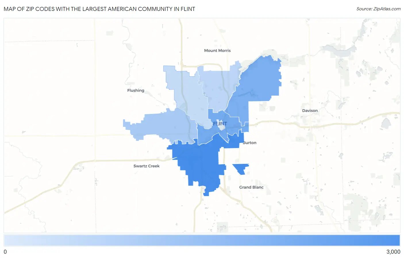 Zip Codes with the Largest American Community in Flint Map