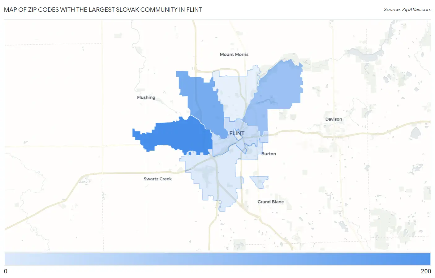 Zip Codes with the Largest Slovak Community in Flint Map