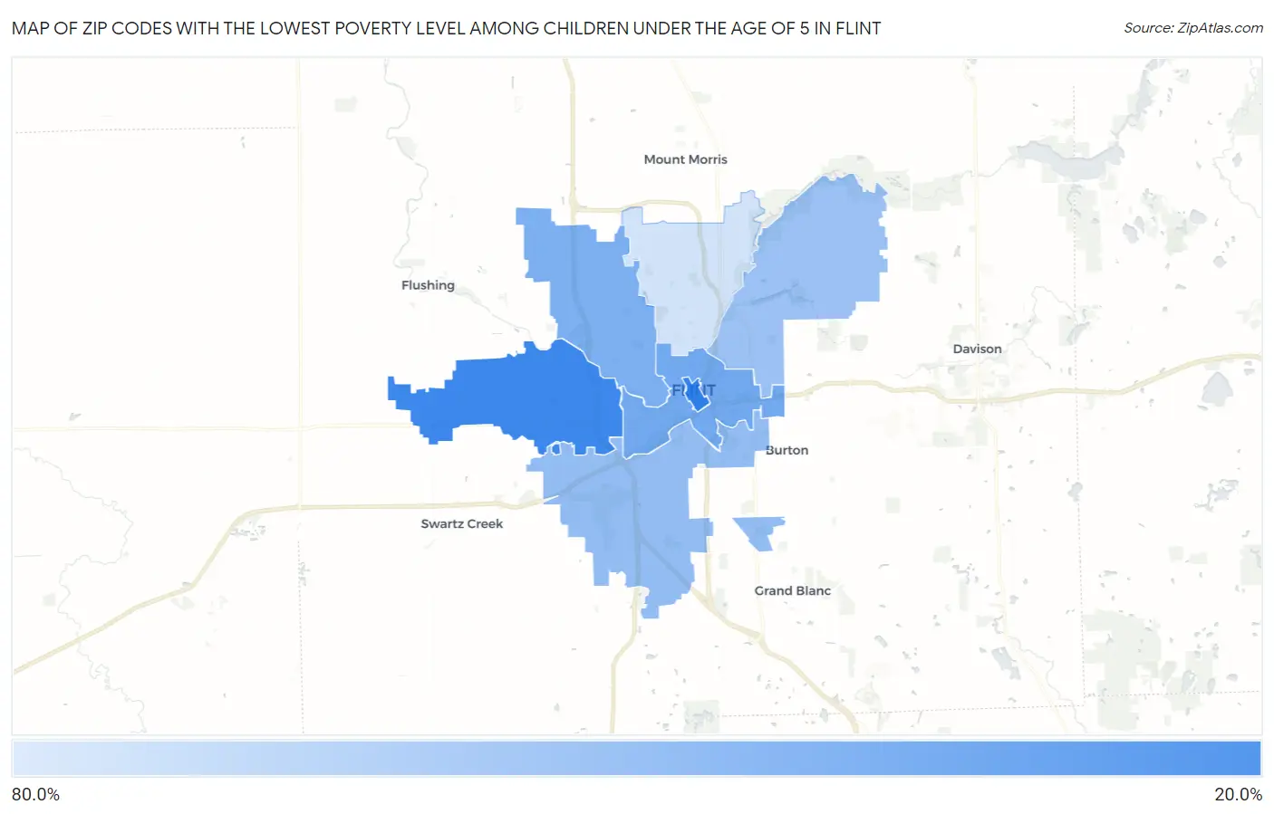 Zip Codes with the Lowest Poverty Level Among Children Under the Age of 5 in Flint Map