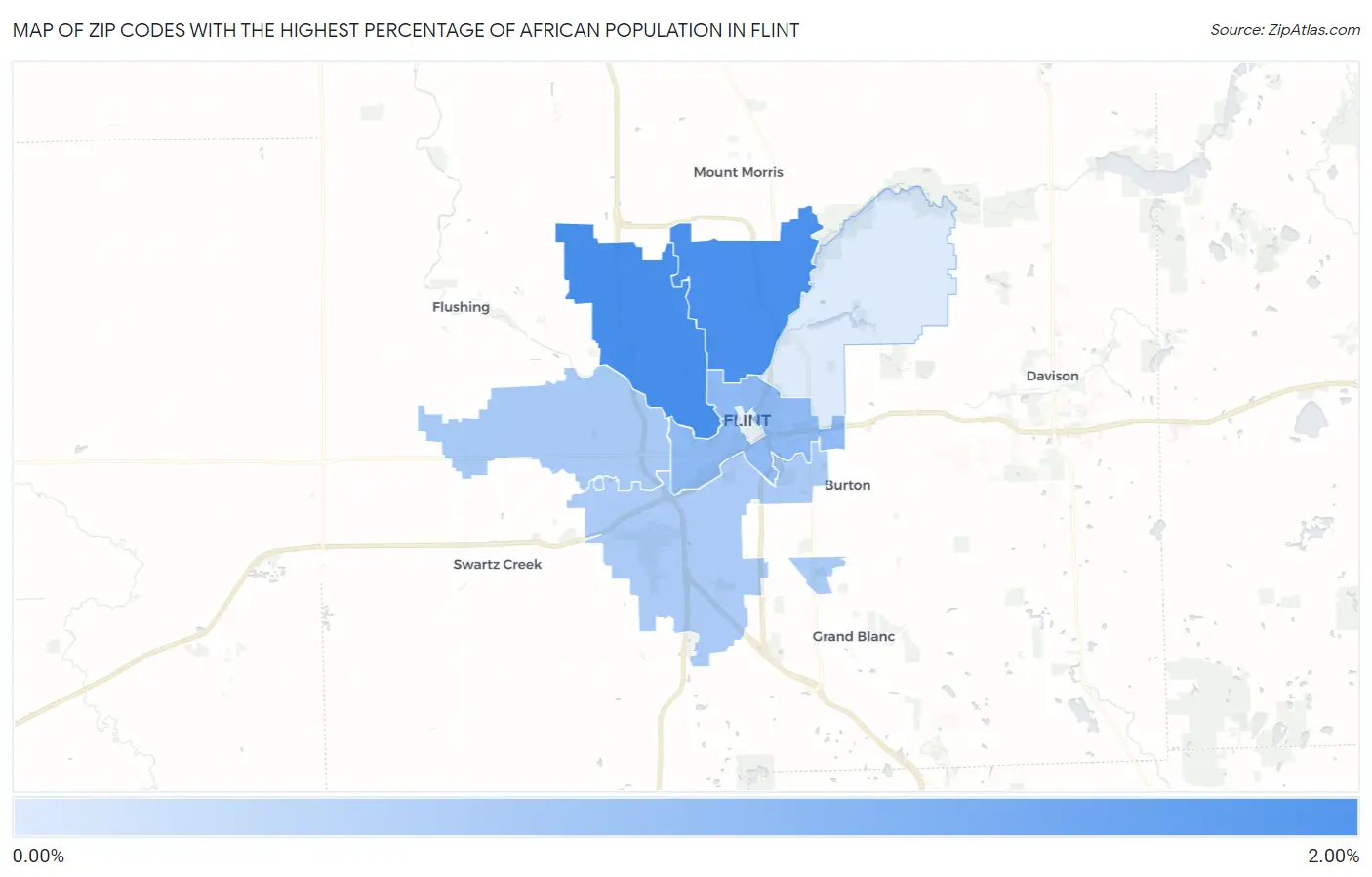 Zip Codes with the Highest Percentage of African Population in Flint Map