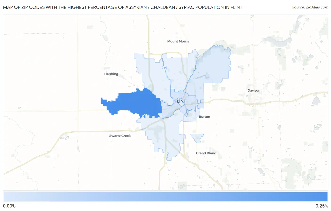 Zip Codes with the Highest Percentage of Assyrian / Chaldean / Syriac Population in Flint Map