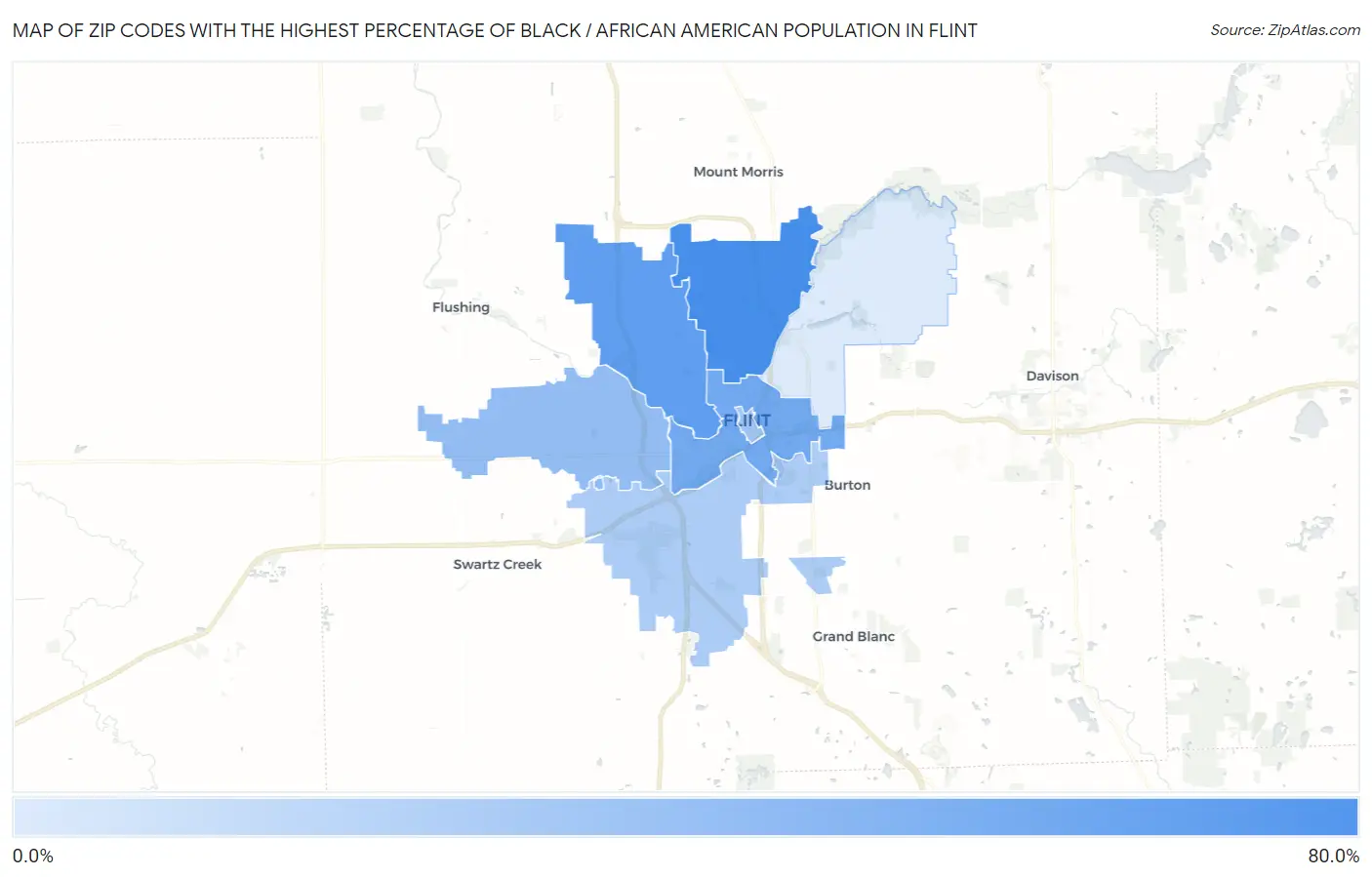 Zip Codes with the Highest Percentage of Black / African American Population in Flint Map