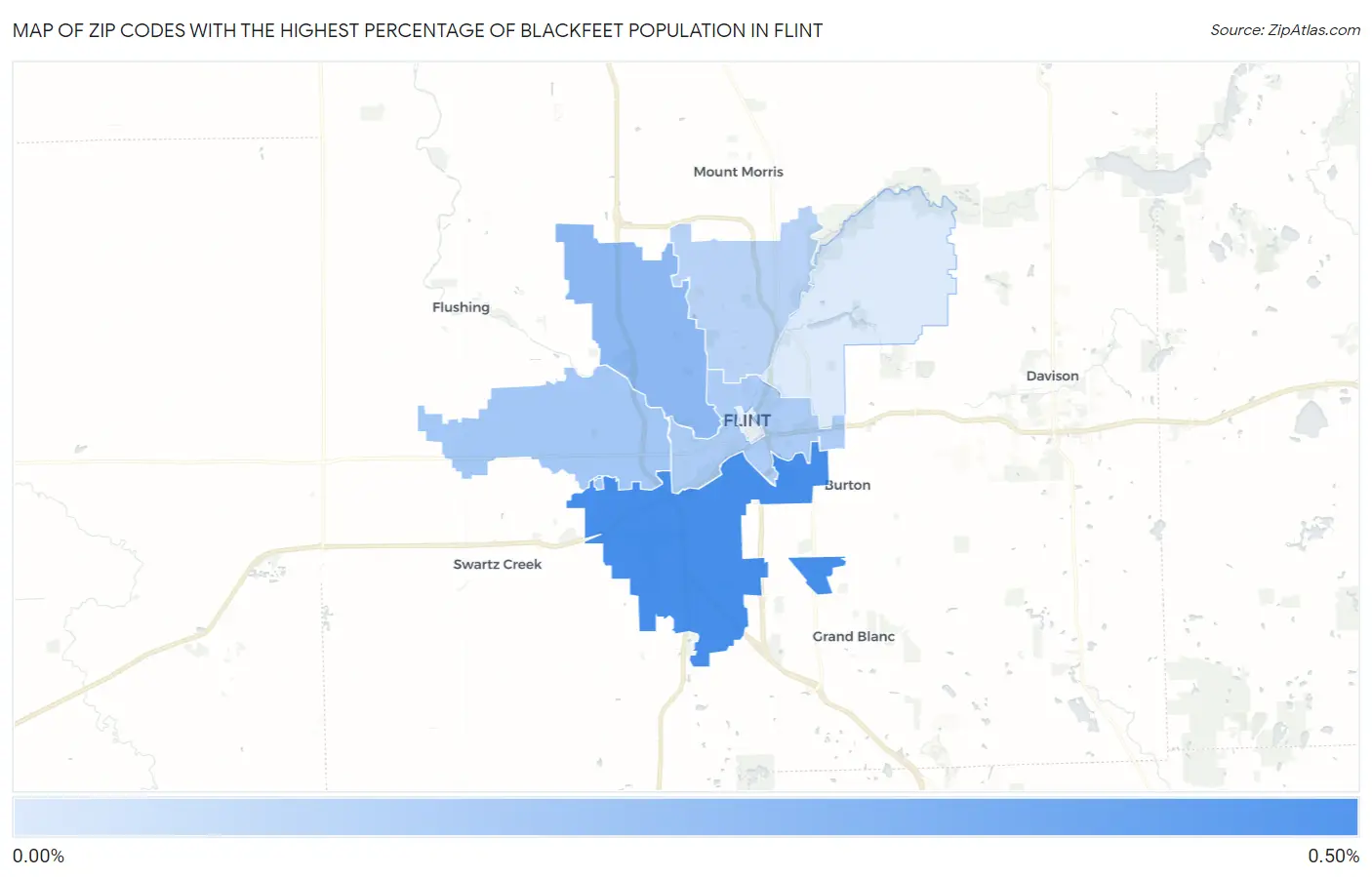 Zip Codes with the Highest Percentage of Blackfeet Population in Flint Map