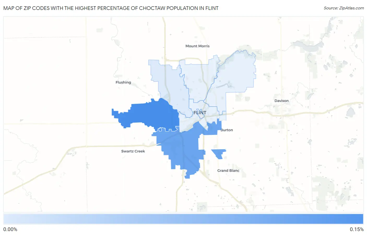 Zip Codes with the Highest Percentage of Choctaw Population in Flint Map