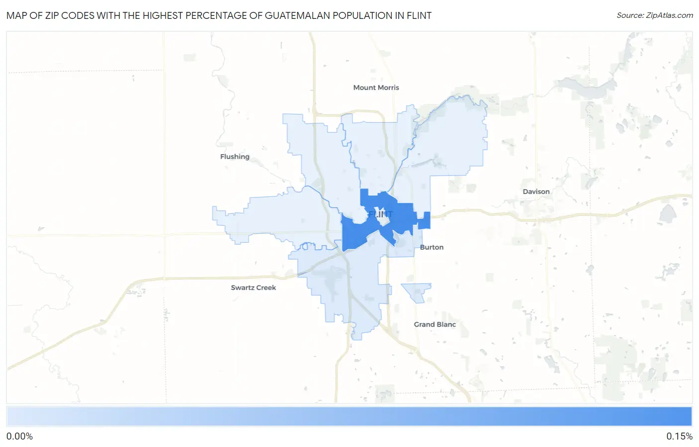 Zip Codes with the Highest Percentage of Guatemalan Population in Flint Map