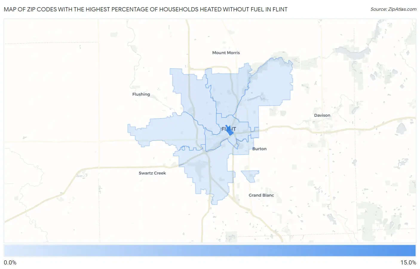 Zip Codes with the Highest Percentage of Households Heated without Fuel in Flint Map