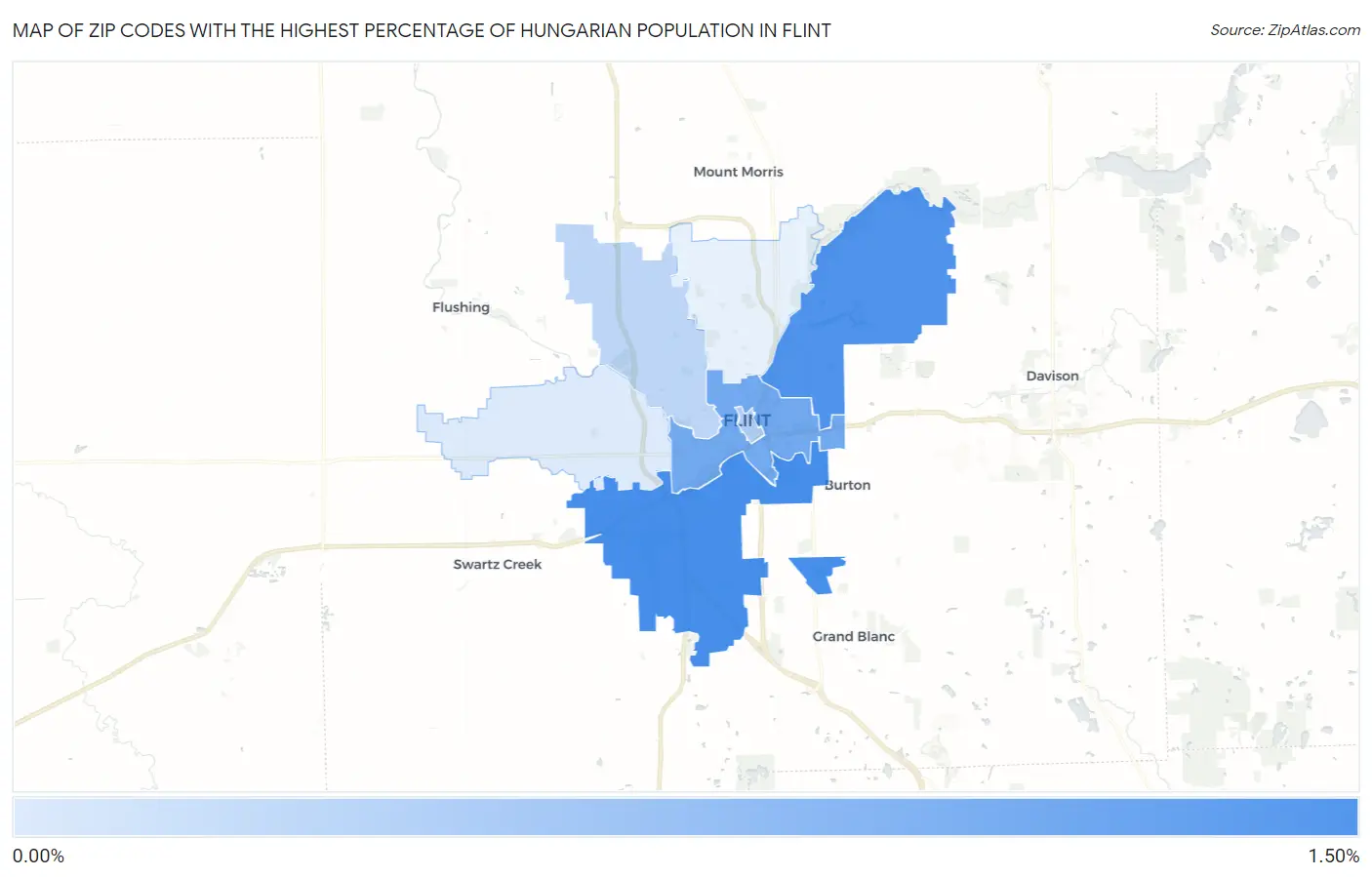 Zip Codes with the Highest Percentage of Hungarian Population in Flint Map
