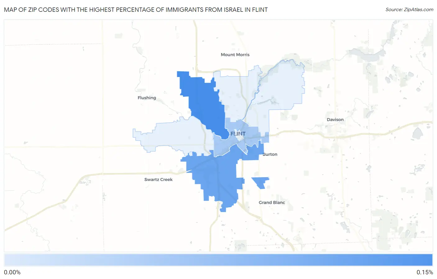 Zip Codes with the Highest Percentage of Immigrants from Israel in Flint Map
