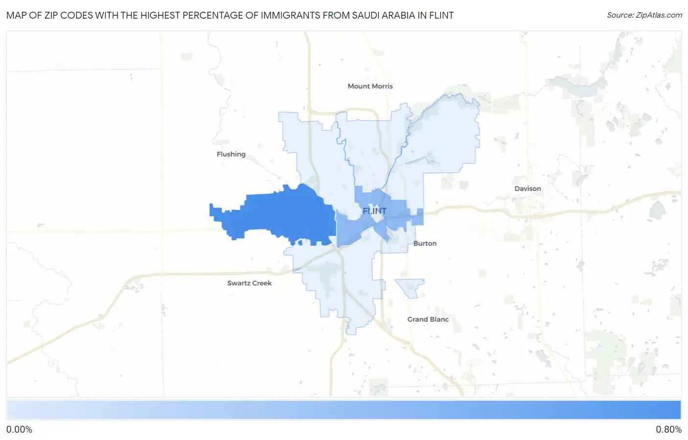 Zip Codes with the Highest Percentage of Immigrants from Saudi Arabia in Flint Map