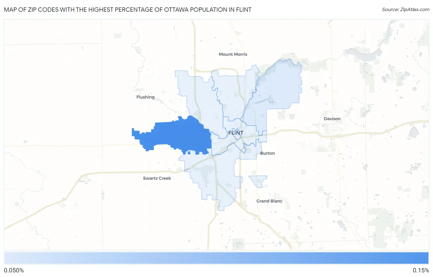Zip Codes with the Highest Percentage of Ottawa Population in Flint Map