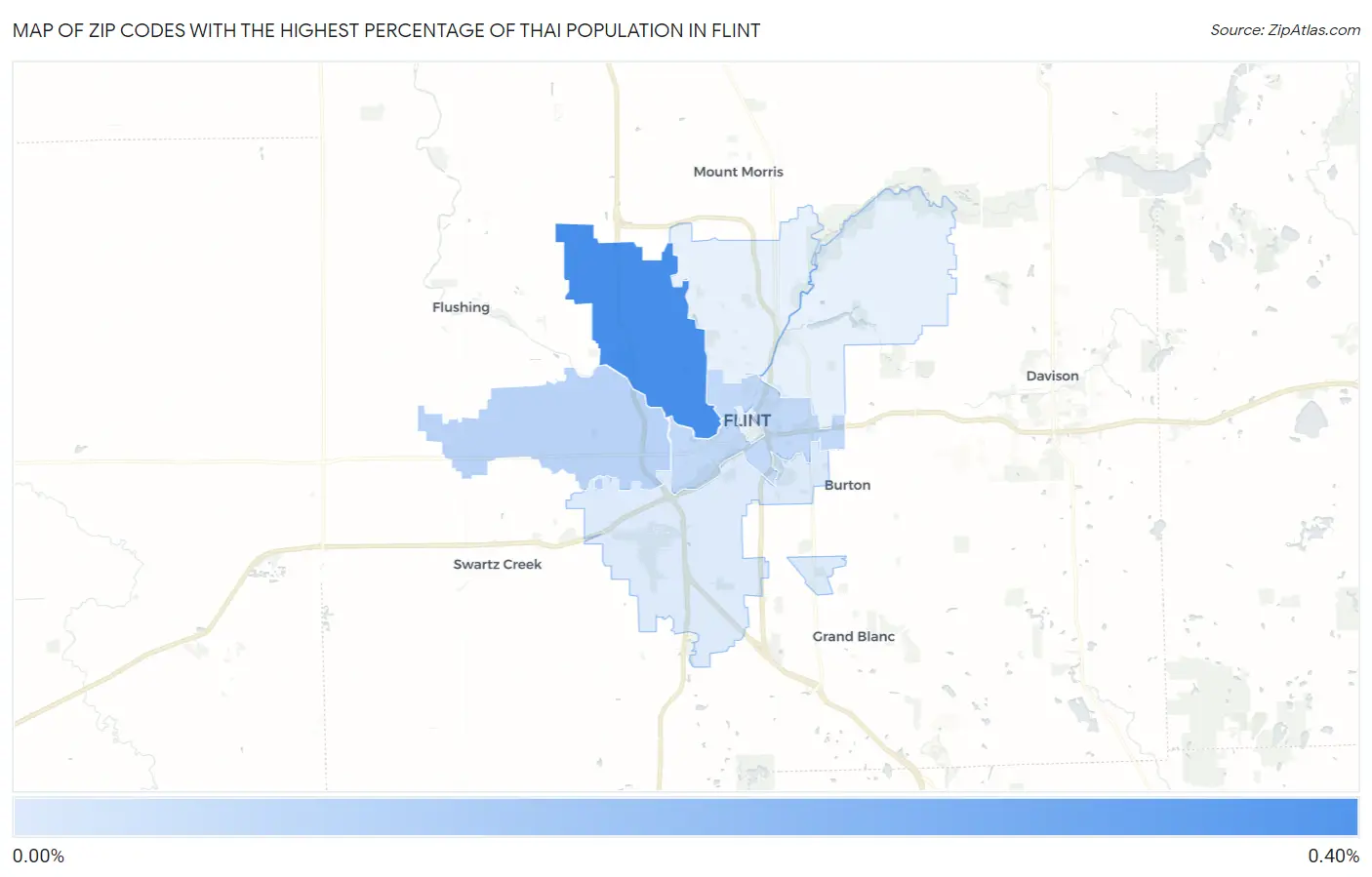 Zip Codes with the Highest Percentage of Thai Population in Flint Map