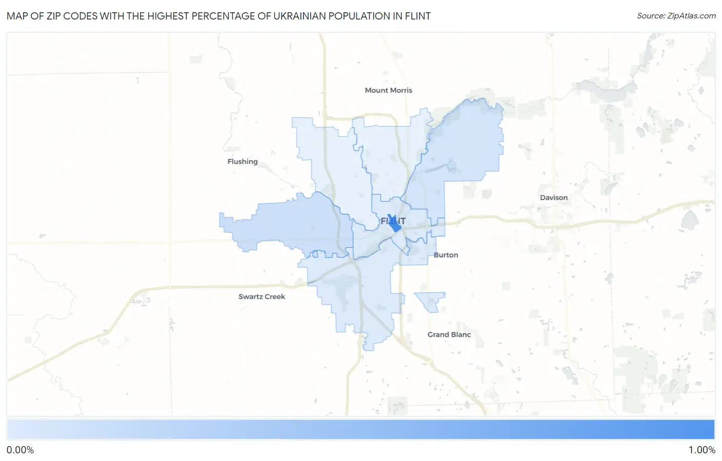 Zip Codes with the Highest Percentage of Ukrainian Population in Flint Map