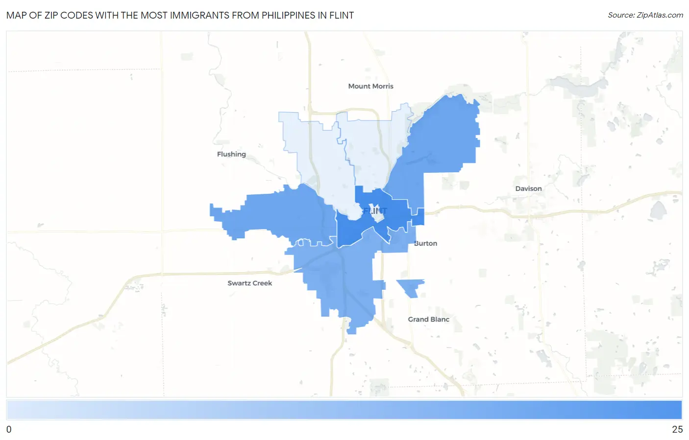 Zip Codes with the Most Immigrants from Philippines in Flint Map