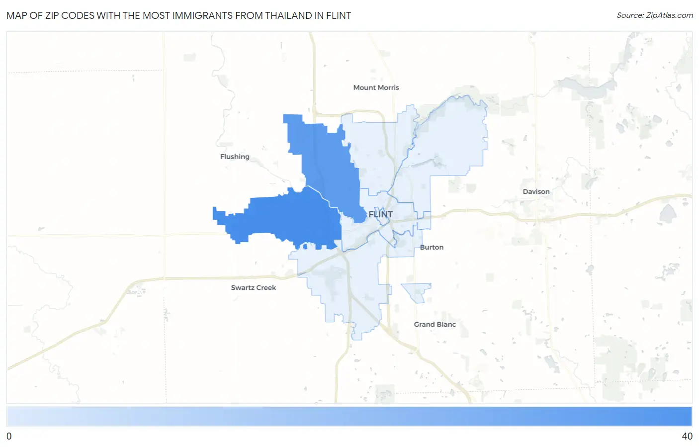 Zip Codes with the Most Immigrants from Thailand in Flint Map