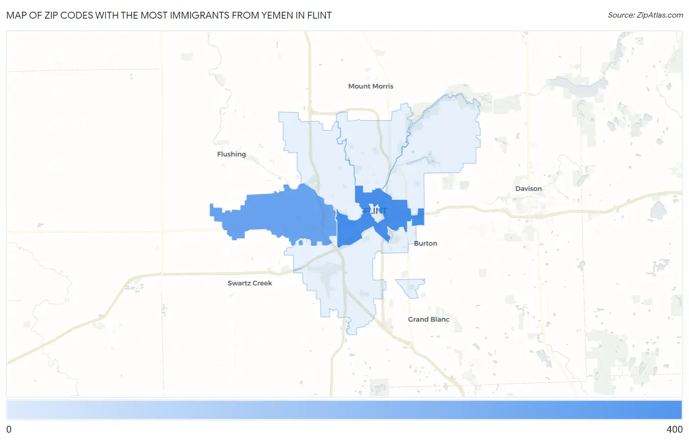Zip Codes with the Most Immigrants from Yemen in Flint Map