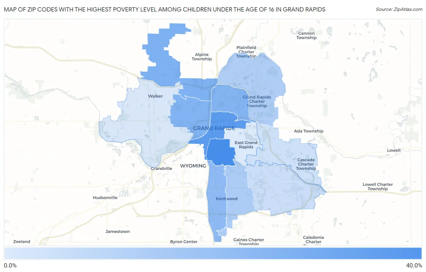 Zip Codes with the Highest Poverty Level Among Children Under the Age of 16 in Grand Rapids Map