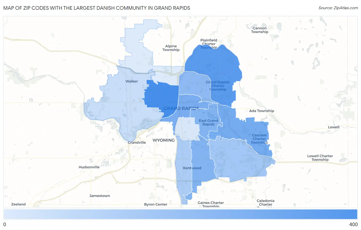 Zip Codes with the Largest Danish Community in Grand Rapids Map