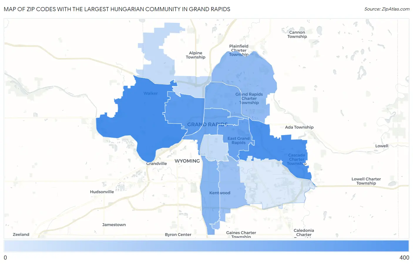 Zip Codes with the Largest Hungarian Community in Grand Rapids Map