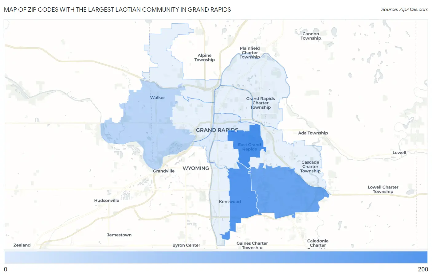Zip Codes with the Largest Laotian Community in Grand Rapids Map