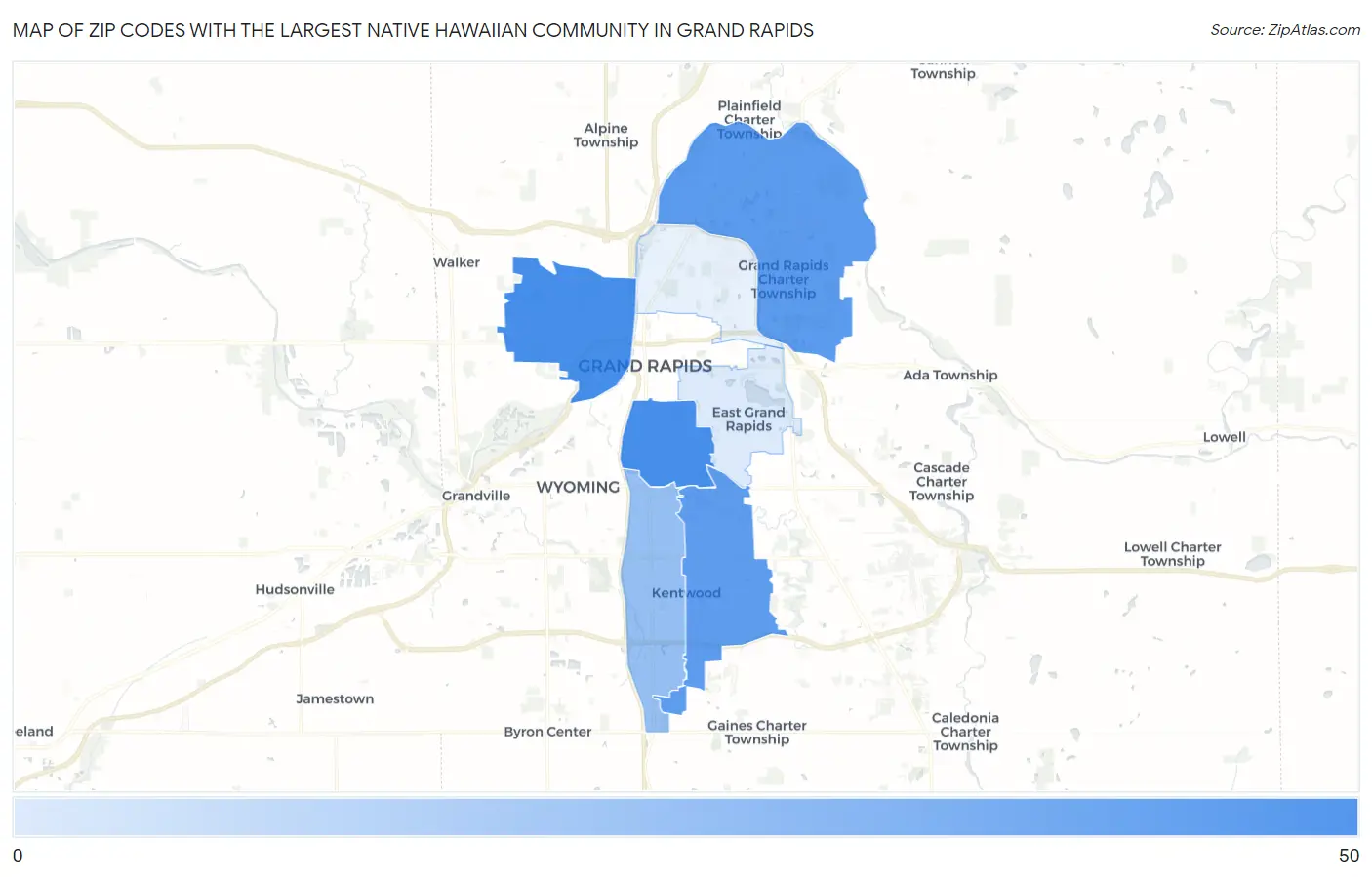 Zip Codes with the Largest Native Hawaiian Community in Grand Rapids Map