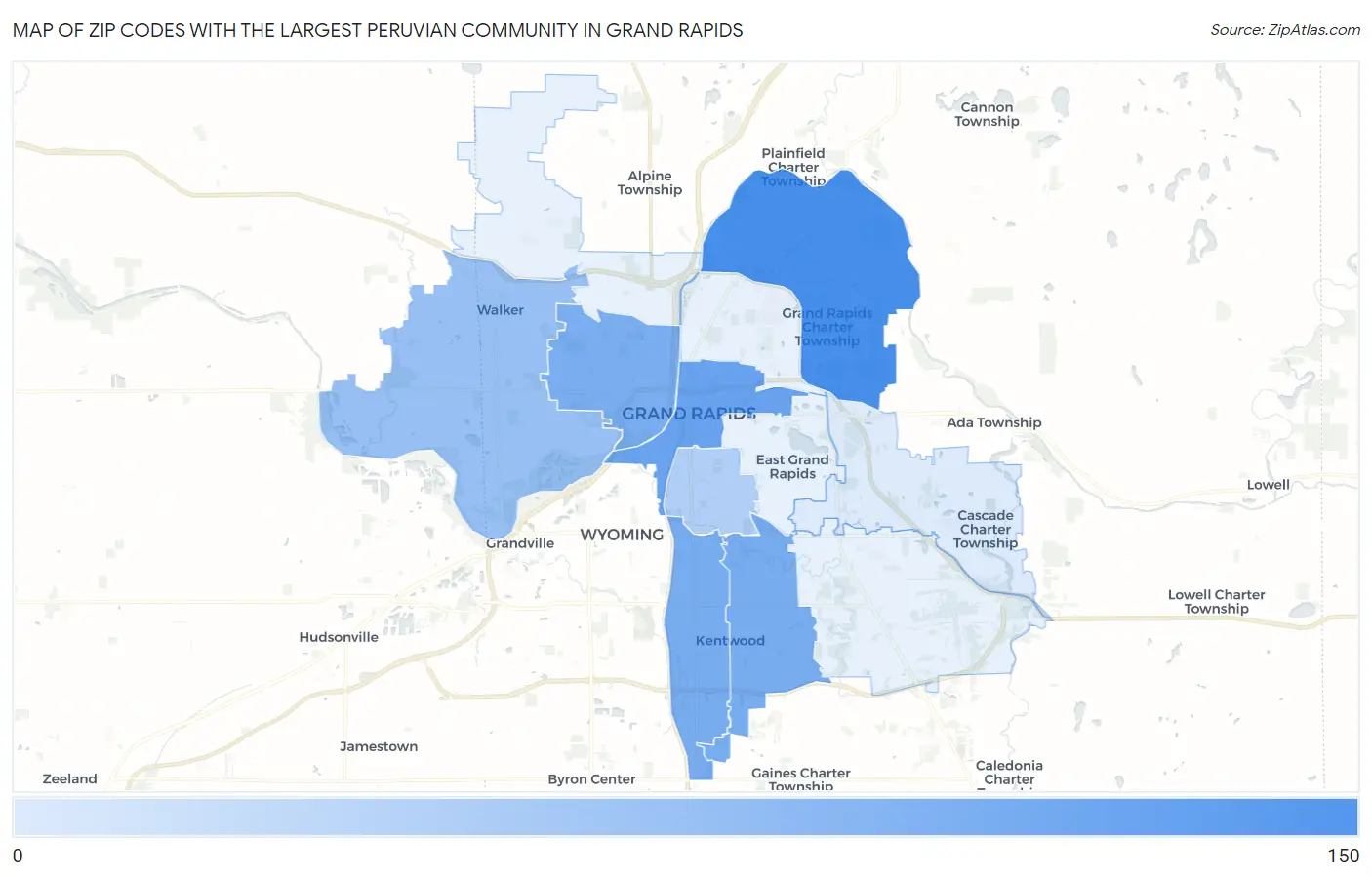 Zip Codes with the Largest Peruvian Community in Grand Rapids Map