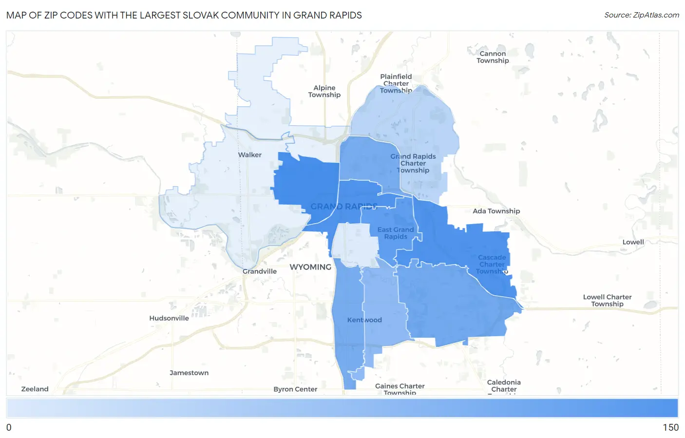 Zip Codes with the Largest Slovak Community in Grand Rapids Map