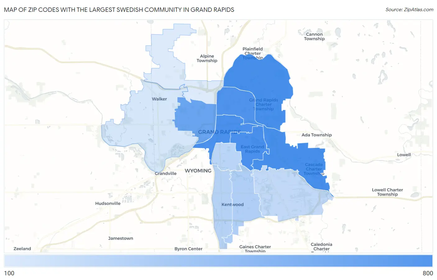 Zip Codes with the Largest Swedish Community in Grand Rapids Map
